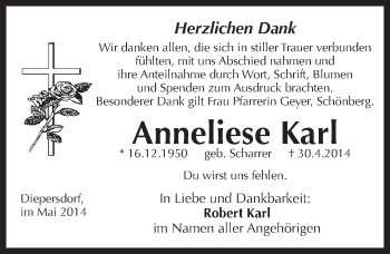 Traueranzeige von Anneliese Karl von Pegnitz-Zeitung